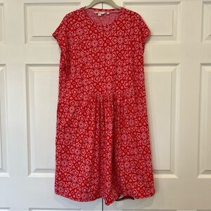 Boden Jersey T-Shirt Dress Dragon Floret Tile Red Pink Cotton Womens Size 12